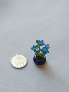 mame 桔梗 青 ミニチュア 初夏 豆花器 豆鉢 ドールハウス シルバニア リカちゃん miniature flower