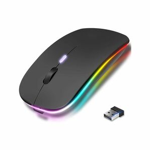 【新品】Hminier 充電式 超薄型 Bluetooth・無線 ワイヤレスマウス 光学マウス 7色 LEDライト内蔵 ブラック