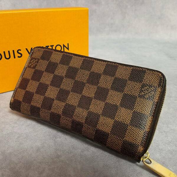 【良好　クリーニング済】　LOUIS VUITTON　ルイヴィトン　本革　レザー　ダミエ　ジッピーウォレット　ラウンドファスナー長財布　N60015