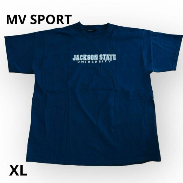 MV SPORT アメリカ古着　カレッジロゴ　ネイビー　半袖　Tシャツ　XL