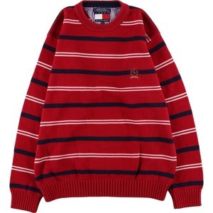 古着 90年代 トミーヒルフィガー TOMMY HILFIGER ボーダー柄 コットンニットセーター メンズM ヴィンテージ /eaa363804 【SS2406】