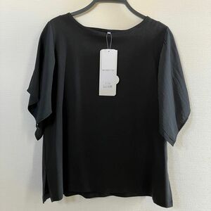 クーポンご利用ください　しまむら　キレイ見えプルオーバー　カットソー　半袖　黒　とろみ　新品タグ付　夏　Ｔシャツ　Mサイズ