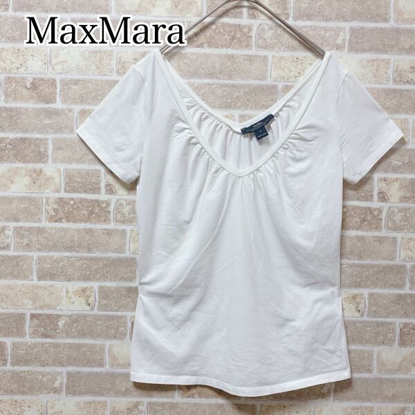 MaxMara マックスマーラ 白 シャツ ホワイト シンプル 半袖 S タック