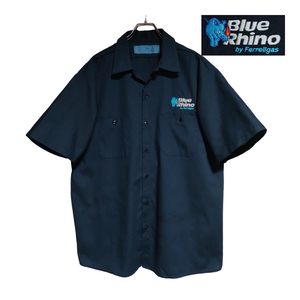 CiNTAS 半袖ワークシャツ size XL オーバーサイズ ネイビー ゆうパケットポスト可 胸 ロゴ 刺繍 Blue Rhino サイ 古着 洗濯 プレス済 g62