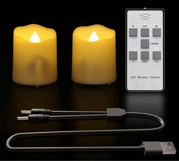 キャンドル led 充電式 キャンドルライト PChero USB充電式 常夜灯 タイマー機能 リモコン カップ付 2個セット