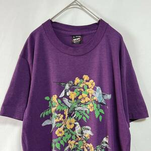 FRUIT OF THE LOOM フルーツオブザルーム　90’s USA製 半袖Tシャツ 鳥　ボタニカル　アニマルプリント ビンテージ　サイズＬ