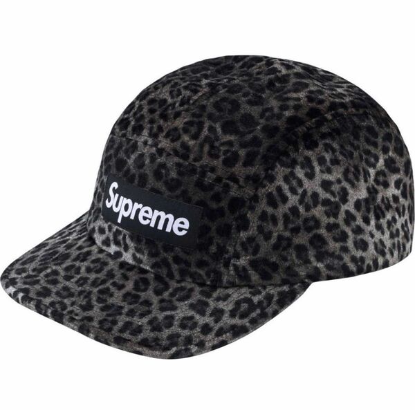 新品　Supreme Leopard Velvet Camp Cap "black"