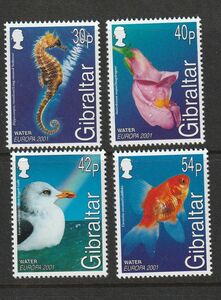 （ジブラルタル）2001年ヨーロッパ（海の生き物）4種完、スコット評価9.25ドル（海外より発送、説明欄参照）