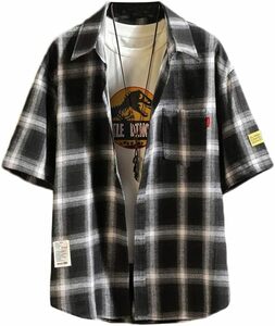 新品　シャツ チェック柄 ゆったり メンズシャツ 半袖 カジュアル　4XL