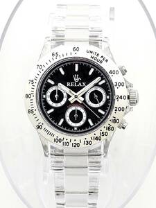 【即決特価】RELAX リラックス 王冠ロゴ D2 腕時計 クロノ 希少性・人気が高く今後においても素晴らしいお時計 黒文字盤 世田谷ベース