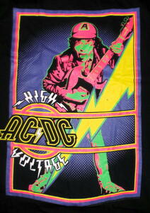 ★AC/DC Ｔシャツ 黒 エーシーディーシー ACDC HIGH VOLTAGE BLACKLIGHT (GLOW) - L 正規品 ブラックライト対応 Angus Young
