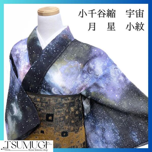 小千谷縮 Digital Ojiya 宇宙 月 星 小紋 着物 014w