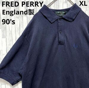 FRED PERRY フレッドペリー ワンポイントロゴ 刺繍 ポロシャツ XL 半袖 イングランド製 英国製 鹿の子 フェード感 90s シングルステッチ