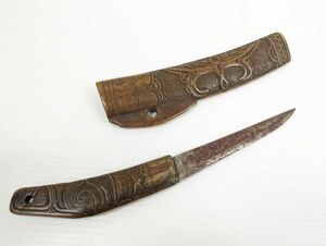 [1 jpy ~]a dog small sword ma drill tree carving sword fittings .. Hokkaido old fine art era .. fine art rare goods Golden Kamui [4]