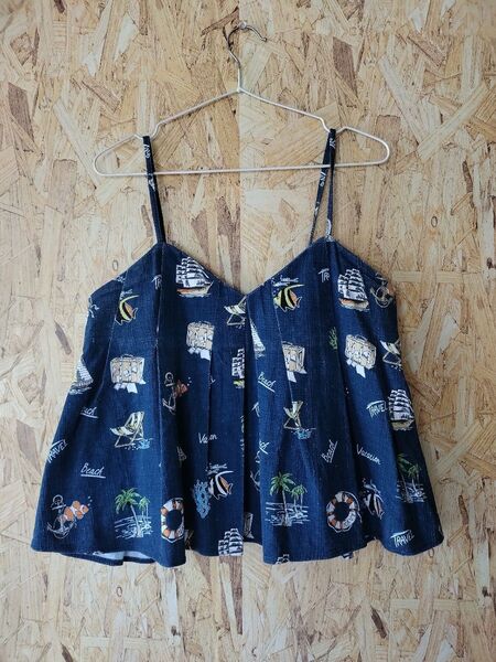 MOUSSY キャミソール トップス 総柄 ネイビー