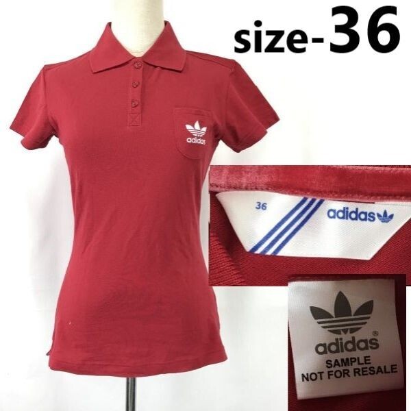 希少サンプル品★adidas ORIGINALS/アディダス★半袖ポロシャツ【レディース36/red/赤】トレフォイルタグ/ゴルフ/Tops/Shirts◆pBH773