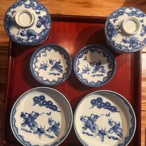 有田焼 鍋島瀬岳 和食器 小皿 皿 茶碗蒸し器 蓋付き まとめて 6器セット