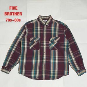 【希少】FIVE BROTHER　ファイブブラザー　ネルシャツ　フランネルシャツ　チェック柄　三角タグ　USA製　70s　80s