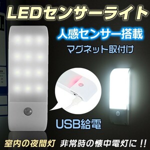送料無料 LED 照明器具 懐中電灯 ライト USB 人感センサー マグネット スポット 自動点灯 充電式 足元 夜間灯 室内 非常用 sl049
