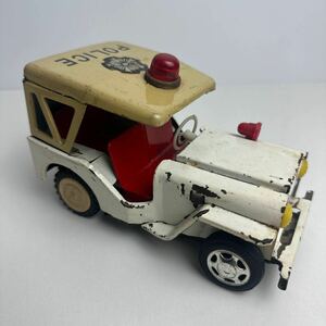 レア　昭和レトロおもちゃブリキ　県警No.303 POLICE JEEP ジープパトカー　自動車　玩具　ヴィンテージ　ジャンク品メイドインジャパン　