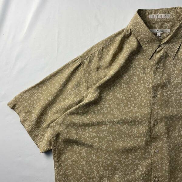 US Vintage 90s PERRY ELLIS シルク100% くすみカラー 幾何学模様 アート 総柄 デザインシャツ