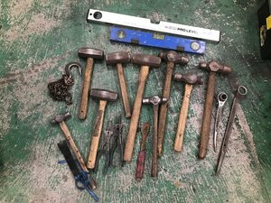 06-03-213 *AY[ large ] used tool hand tool DIY supplies Hammer kind level gauge site supplies set sale 