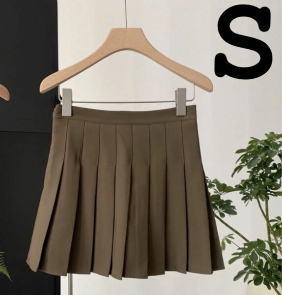 プリーツ ミニ スカート ブラウン Aライン 韓国 制服 インナー付 ミニ丈制服スカート コーヒー オルチャン S ゴルフ テニス