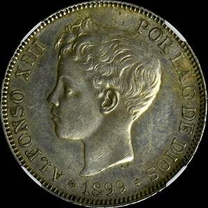 ★土終 【NGC UNC D】1899(99)SGV スペイン 5P銀貨 未使用- //世界コイン 古銭 貨幣 硬貨 銀貨 金貨 銅貨【決済期限火曜日】