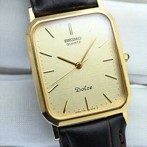 5. beautiful goods SEIKO/DOLCE*1985 year manufacture quarts 7731-5240 silk eyes face battery replaced men's wristwatch Vintage used Seiko Dolce Gold 