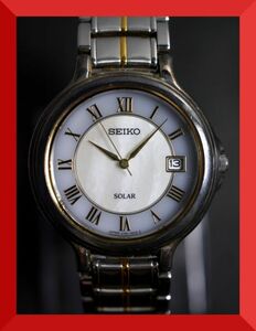 セイコー SEIKO ソーラー SOLAR 3針 デイト 純正ベルト V145-0E30 男性用 メンズ 腕時計 日本製 x886 稼働品