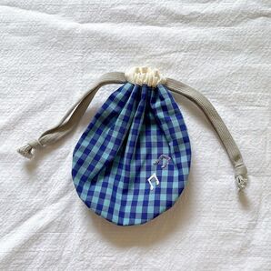 まんまる巾着 CHECK&STRIPE チェック生地 ブルー