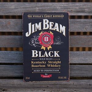 【ブリキ看板】JIM BEAM BLACK ジム・ビーム バーボン ウイスキー レトロ風 インテリア 店舗 カフェ 壁飾り 20cm×30㎝（送料無料！）