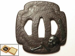 [7609] sword fittings original Edo period ~ iron ground .... entering guard on sword weight 147g( the first goods * purchase goods )
