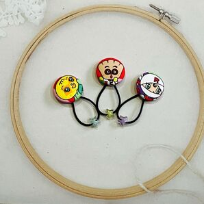 メロンパンナ ロールパンナ クリームパンダ くるみボタン ヘアゴム 3個セット