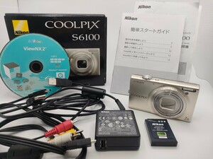 ☆外観美品☆Nikon ニコン コンパクトデジタルカメラ COOLPIX S6100 シャンパンシルバー