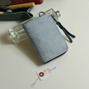 [.. leather .] full gray mb ride ru leather men's purse long wallet compact purse cow leather cow leather one jpy hand made coin case blue 