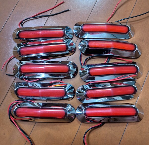 面発光6LED サイドマーカー インナーチューブled12~30v レッド 赤 トラック 10個セット メッキヨーロッパ認証Eマークトラック