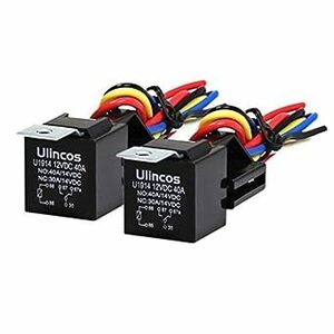 Ulincos 5極リレー U1914 DC12V車用 30/40A 1C（NO/NC） 2SQハーネス（２個セット） (5極リレ