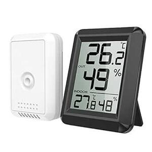 ORIA デジタル温湿度計 外気温度計 ワイヤレス 温度湿度計 室内 室外 一つセンサー 高精度 LCD大画面 置き掛け両用 温室