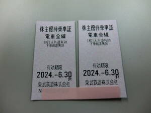 ★送料込み　東武鉄道 株主優待乗車証 2枚セット 2024.6.30期限　⑦