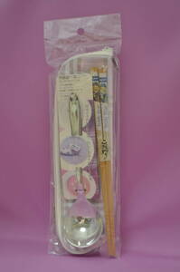 [ new goods unopened goods ] sack attaching spoon & bamboo chopsticks set ( teddy bear pink )