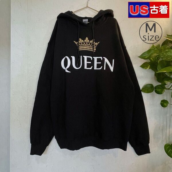 US古着 GILDAN QUEEN ビッグロゴ フーディ パーカー カンガルーポケット