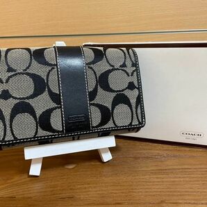 COACH コーチ　財布　シグネチャー　ブラック　ホワイト　2つ折り　L字ファスナー　6025CC 1ユーザー