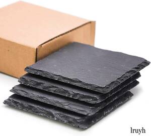  black natural stone Coaster four angle square 4 pieces set black heat-resisting insulation speed . slip prevention present gift simple natural feeling of luxury 