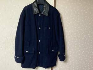 COMME des GARCONS HOMME Comme des Garcons Homme leather laperu center Zip snap-button coat navy quilting AD1990 M size 