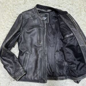 M size HARLEY DAVIDSON Harley Davidson rider's jacket leather jacket single leather original leather black black Logo men's 