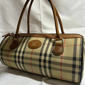  прекрасный товар BURBERRY Burberry сумка "Boston bag" большая сумка noba проверка Vintage Brown чай в клетку шланг Logo кожа натуральная кожа 