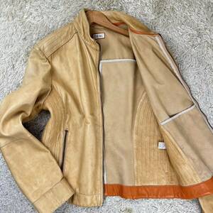 1円 最上級 BRUNELLO CUCINELLI ブルネロクチネリ ライダース レザージャケット シングル 本革 ベージュ系 ライトブラウン メンズ パッチ