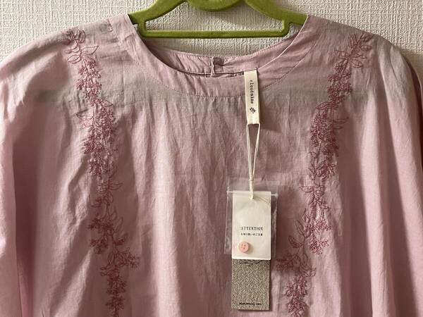 cloudnine 刺繍 ブラウス Ｍ～Ｌ 半袖　ピンク　ナチュラル　後ろボタン　ゆったりめ　レディース　夏　クラウドナイン