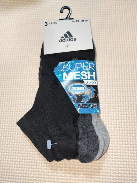 【靴下24~26】 adidas メッシュ ソックス アディダス 3足組